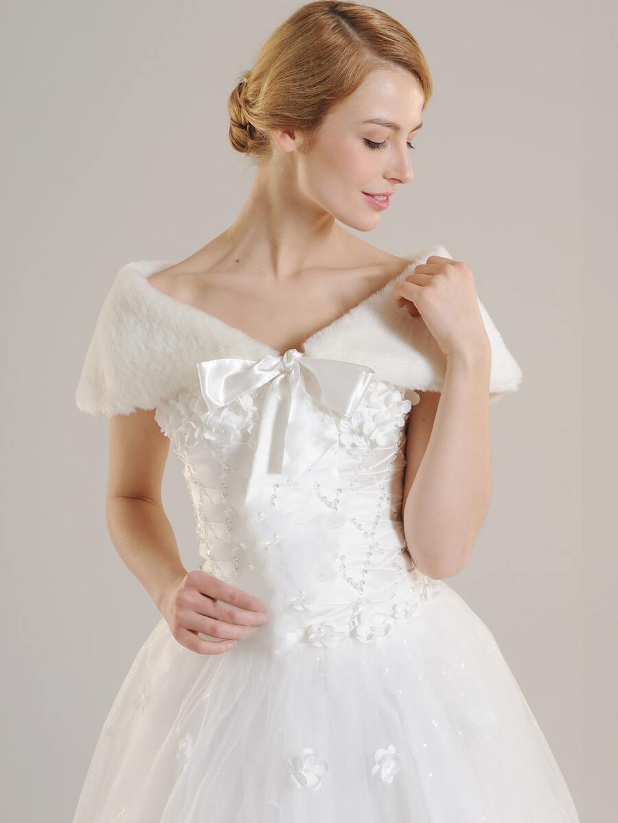 Chal de boda con decoración de lazo y textura suave para ropa de mujer en otoño - Beis - Ver 1