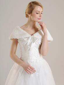 Chal de boda con decoración de lazo y textura suave para ropa de mujer en otoño - Beis - Ver 3