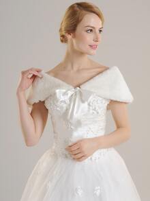 Chal de boda con decoración de lazo y textura suave para ropa de mujer en otoño - Beis - Ver 4