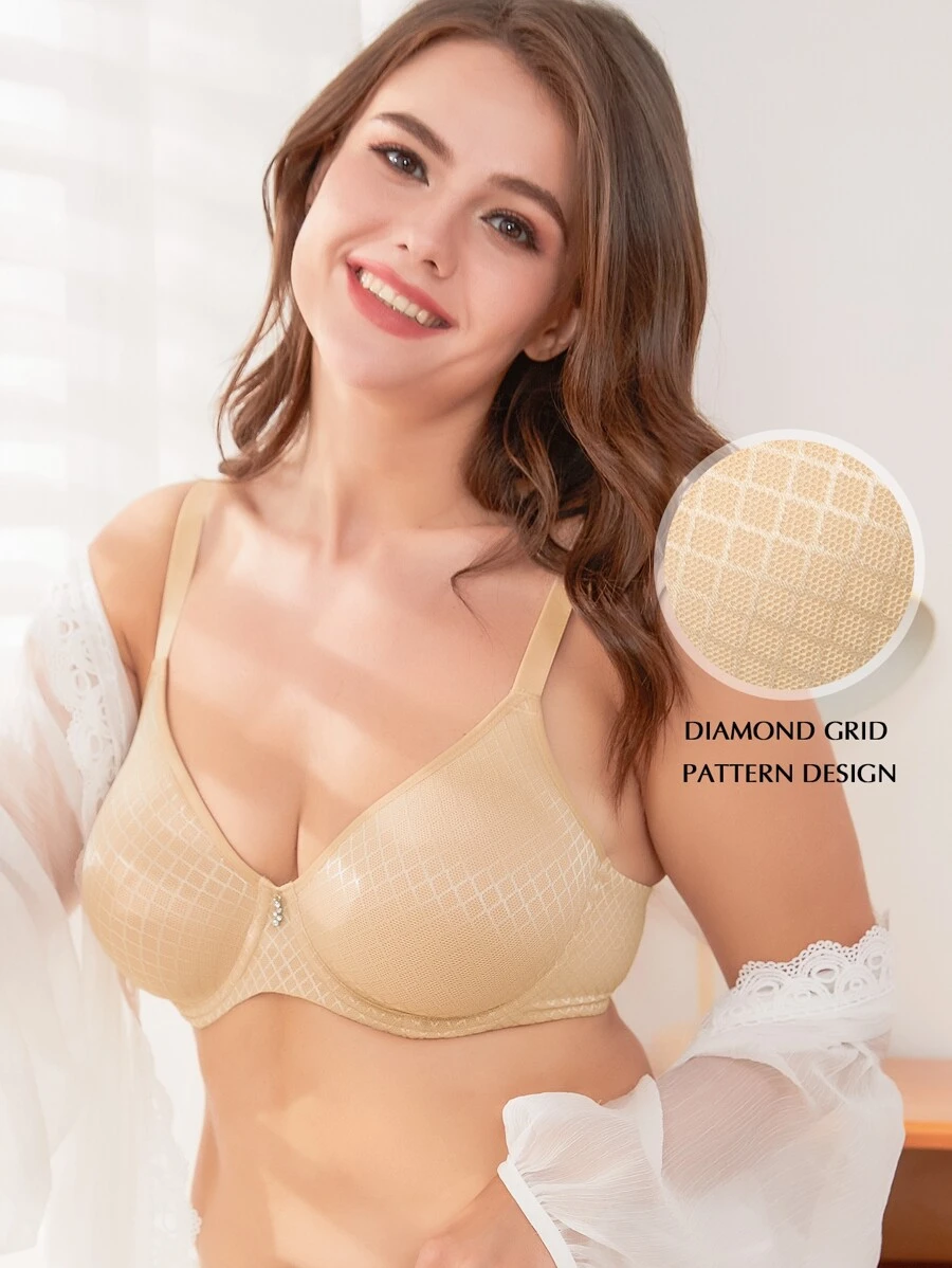WINGSLOVE Plus Plaid Pattern 3/4 Cup Bra - Apricot - View 1