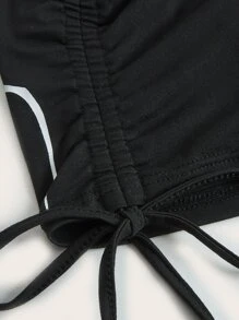 ROMWE Áo khoác và áo lót dành cho xe tăng nữ Lộ Lưng Dây kéo Xù Con số Lá thư Giải trí - màu đen - Xem 3