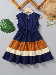 SHEIN Toddler Girls Colourblock Keyhole Back Ruffle Hem Dress - Multicolor - View 2