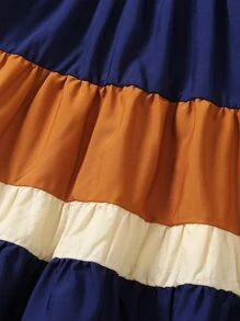 SHEIN Toddler Girls Colourblock Keyhole Back Ruffle Hem Dress - Multicolor - View 7