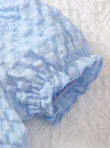 SHEIN Toddler Girls Puff Sleeve Button Front Blouse & Shorts - Blue - View 3