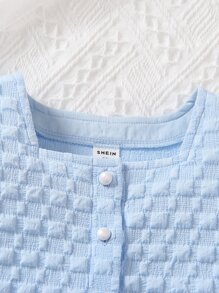 SHEIN Toddler Girls Puff Sleeve Button Front Blouse & Shorts - Blue - View 4