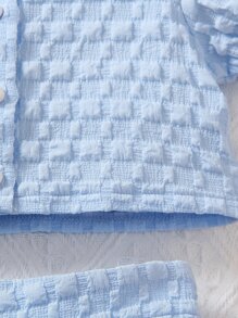 SHEIN Toddler Girls Puff Sleeve Button Front Blouse & Shorts - Blue - View 6