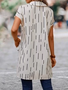 SHEIN LUNE Striped Print Batwing Sleeve High Low Hem Blouse - Apricot - View 2