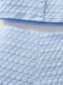 SHEIN Toddler Girls Puff Sleeve Button Front Blouse & Shorts - Blue - View 7