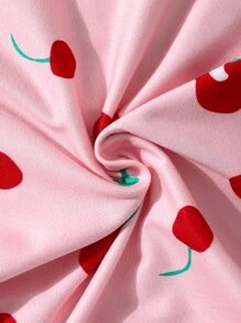 SHEIN 小女童櫻桃圖案荷葉邊T恤 - 粉色 - 查看 4