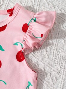 SHEIN 小女童櫻桃圖案荷葉邊T恤 - 粉色 - 查看 6