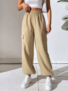 SHEIN Essnce Flap Pocket Side Cargo Trousers - Apricot - View 1
