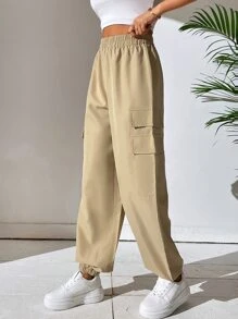 SHEIN Essnce Flap Pocket Side Cargo Trousers - Apricot - View 3