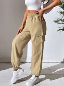 SHEIN Essnce Flap Pocket Side Cargo Trousers - Apricot - View 4