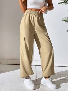 SHEIN Essnce Flap Pocket Side Cargo Trousers - Apricot - View 5