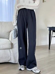 DAZY 字母圖形對比拼接直筒褲 - 藏蓝色 - 查看 5