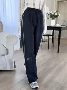 DAZY 字母圖形對比拼接直筒褲 - 藏蓝色 - 查看 7