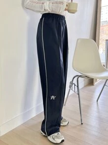 DAZY 字母圖形對比拼接直筒褲 - 藏蓝色 - 查看 8