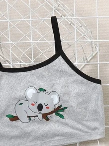 Girls Cartoon Print Contrast Binding PJ Set - Grey - View 5