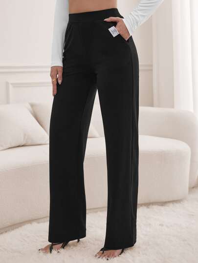 SHEIN Tall Slant Pocket Straight Leg Trousers