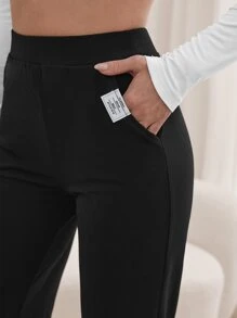 SHEIN Tall Slant Pocket Straight Leg Pants - Black - View 6