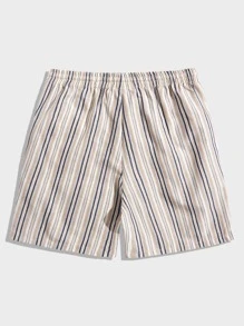 Manfinity VCAY 男士棉條紋印花腰部抽繩短褲 - 彩色 - 查看 2