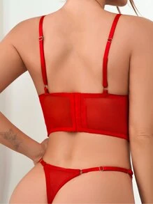 Set de lencería con encaje floral con aro - Rojo - Ver 3