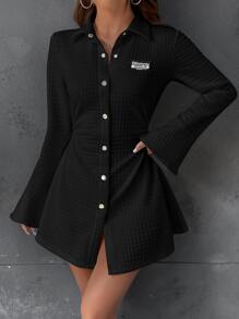 SHEIN EZwear 字母補丁細節荷葉袖襯衫洋裝