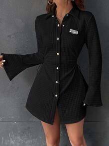 SHEIN EZwear 字母補丁細節荷葉袖襯衫洋裝