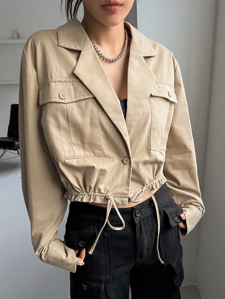 DAZY ジャケット フラップポケット ドロップショルダー ドローストリング裾 DAZY フラップポケット ドロップショルダー ドローストリング裾