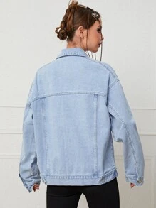 Cazadora mezclilla de hombros caídos con bolsillo con solapa - Lavado ligero - Ver 2