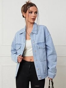 Cazadora mezclilla de hombros caídos con bolsillo con solapa - Lavado ligero - Ver 4