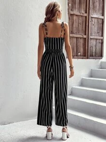 SHEIN VCAY Vertical Striped Cami Jumpsuit - Black and White - View 2