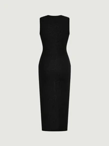 SHEIN MOD Split Thigh Tank Dress - Black - View 2