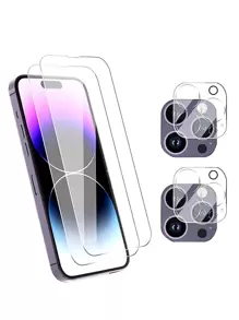 2pcs Anti-Fall Screen Protection Film & 2pcs Lens Protector Compatible With IPhone 16/16 Plus/16 Pro/16 Pro Max/15/15Pro/15Plus/15Promax - Clear - View 1