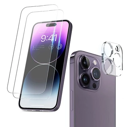 2 件/套全屏高清防刮钢化玻璃屏幕保护膜 + 1 件相机镜头保护膜，兼容 14 6.1、13/13 Pro 6.1、15/15 Pro Max、16/16 Pro/16 Pro Max、17/17 Pro/17 Pro Max、Air