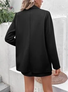 Allurite Contrast Sequins Double Breasted Blazer & Bodycon Skirt - Black - View 3