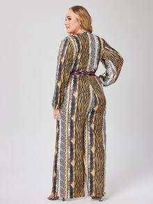 Jumpsuits Plus Size Thắt lưng Trọn gói In hoa Báo Sọc ngựa vằn Boho - Nhiều màu - Xem 2