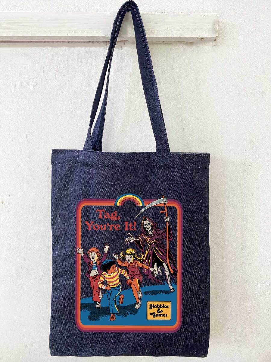 Stevenrhodes Skeleton & Figure Graphic Shopper Bag - Navy Blue - View 1