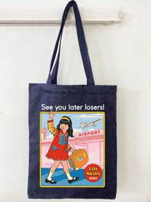 Stevenrhodes 標語和人物圖案購物袋 - 藏蓝色 - 查看 1