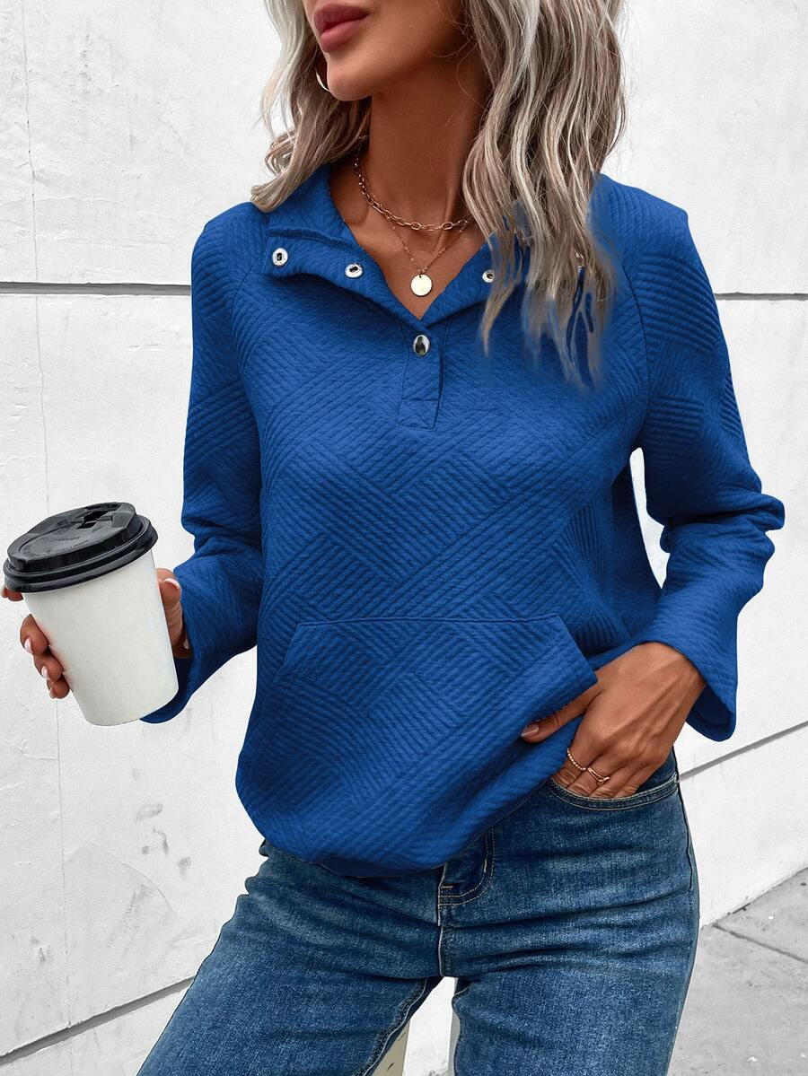 SHEIN LUNE Sudadera de cuello polo de manga raglán - Azul - Ver 1