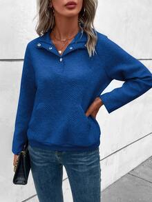 SHEIN LUNE Sudadera de cuello polo de manga raglán - Azul - Ver 6