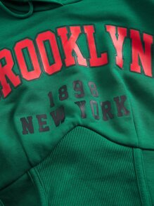 SHEIN EZwear 字母圖案落肩袖抽繩連帽衫