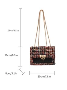 In2024 Plaid Check Thick Woolen Small Crossbody Bag With Chain Strap & Lock Decoration, Suitable For Daily Use, Dating, Party - Multicolor - View 4