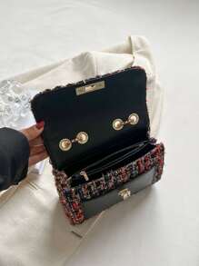 In2024 Plaid Check Thick Woolen Small Crossbody Bag With Chain Strap & Lock Decoration, Suitable For Daily Use, Dating, Party - Multicolor - View 5