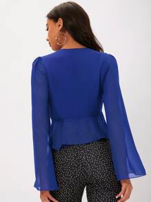 SHEIN Tall Top con cordón delantero bajo con fruncido - azul real - Ver 2