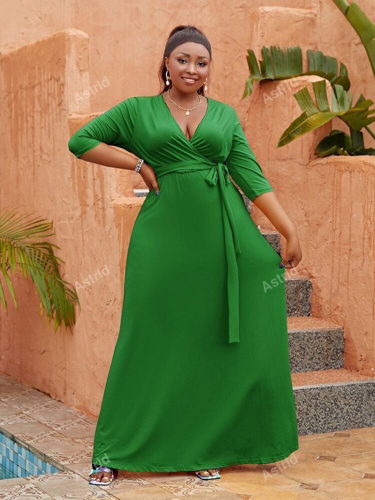 Belted surplice maxi dress sale