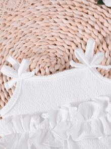 嬰兒女孩荷葉邊蝴蝶結肩帶連身衣和髮帶