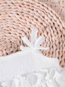 嬰兒女孩荷葉邊蝴蝶結肩帶連身衣和髮帶