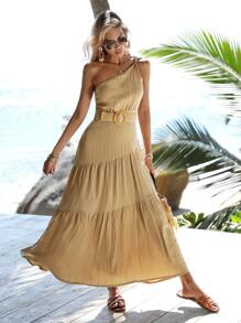 SHEIN VCAY Vestido con cinturón de un hombro bajo con fruncido