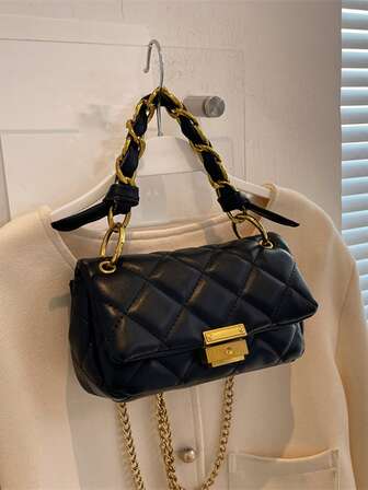 衍縫翻蓋鏈條方包